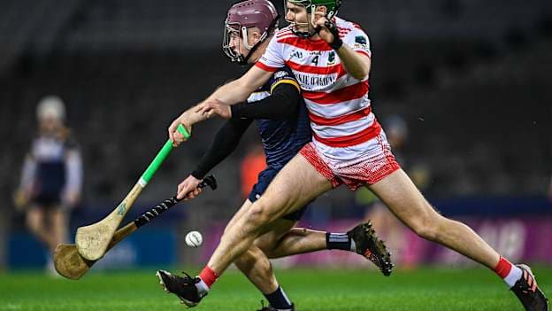 Andrew Kilcullen of Easkey in action against James Mullins of Ballygiblin during the AIB GAA Hurling All-Ireland Junior Championship Final match between Ballygiblin of Cork and Easkey of Sligo at Croke Park in Dublin. Photo by Piaras Ó Mídheach/Sportsfile.