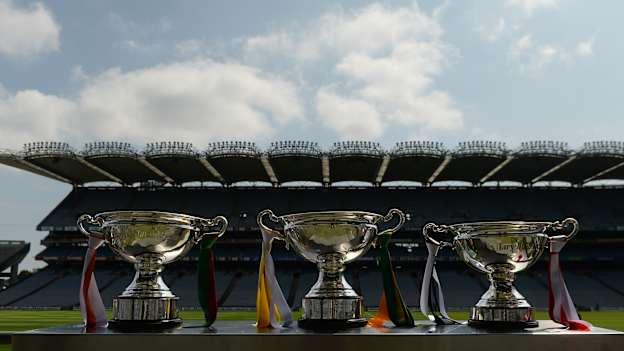 A general view of the Nicky Rackard, left, Christy Ring and Lory Meagher, right, cups at Croke Park.
