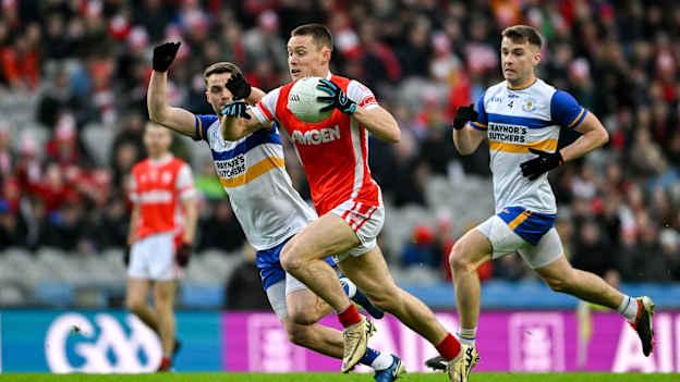 Cuala's Con O'Callaghan on the attack in the AIB All-Ireland Club Senior Football Final against Errigal Ciarán at Croke Park. Photo by Daire Brennan/Sportsfile