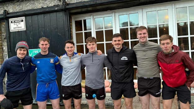 Finnian Cawley, third from right, pictured with fellow Easkey/St Farnan's hurlers. 