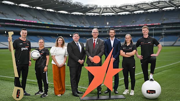 PwC today announced the renewal of its partnership with the GAA/GPA and the Camogie Association for a further three years, continuing its sponsorship of the PwC GAA/GPA All-Stars, PwC Camogie All-Stars, PwC GAA/GPA Player of the Month and PwC GPA Women's Player of the Month awards. In attendance at Croke Park today at the sponsorship renewal announcement are, from left, Dublin hurler Liam Rushe, Cork Camogie player Amy O’Connor, Camogie Association CEO Karen Dessain-Gelinet, PwC Ireland Managing Partner Enda McDonagh, Uachtarán Chumann Lúthchleas Gael Jarlath Burns, GPA CEO Tom Parsons, Meath ladies footballer Emma Duggan and Meath footballer Mathew Costello. Photo by Sam Barnes/Sportsfile
