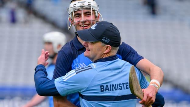 Dublin manager Micheál Donoghue celebrates with Paddy Doyle of Dublin after the Leinster GAA Hurling Senior Championship Round 3 match between Dublin and Wexford at Croke Park in Dublin. Photo by Ray McManus/Sportsfile.