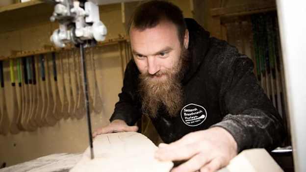 Seosamh Breathnach pictured in his hurley making and mending workshop at Na Fianna GAA club in Dublin. 