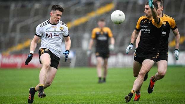 Dara McVeety, Crosserlough, and James Bradley, Ramor United, in Cavan SFC Final action at Kingspan Breffni. Photo by Ramsey Cardy/Sportsfile