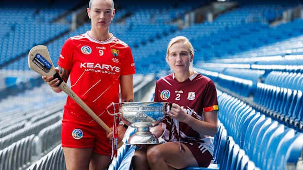Cork's Ashling Thompson and Galway's Shauna Healy pictured at the 2026 Glen Dimplex All-Ireland Camogie Championship Final Media Day, Croke Park. ©INPHO/James Crombie