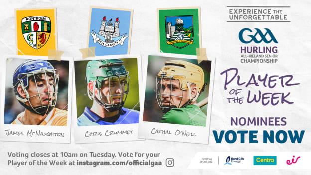 This week's nominees for GAA.ie Hurler of the Week are Antrim's James McNaughton, Dublin's Chris Crummey, and Limerick's Cathal O'Neill. 