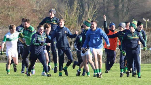 Aherlow players celebrate after their AIB Munster Club IFC semi-final win over Wolfe Tones of Clare. 