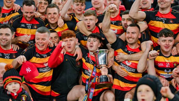 St Patrick's Cullyhanna players celebrate with the cup after the AIB GAA Football All-Ireland Intermediate Club Championship final match between Cill na Martra of Cork and St Patrick's Cullyhanna of Armagh at Croke Park in Dublin. Photo by Ben McShane/Sportsfile.