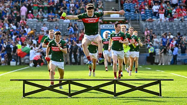 Jack Coyne and the Mayo team before the All-Ireland SFC Semi-Final clash against Louth at Croke Park. Photo by Piaras Ó Mídheach/Sportsfile