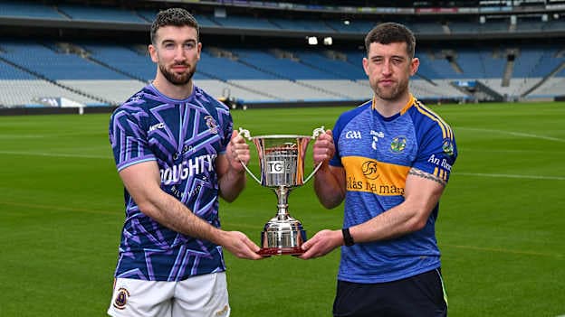 In attendance at the National Launch of Comórtas Peile na Gaeltachta 2026 at Croke Park in Dublin are Caolán Mac an Bhaird, Bhulf Tón, left, and Conor Ó Cuirrín, An Rinn. Photo by Tyler Miller/Sportsfile.