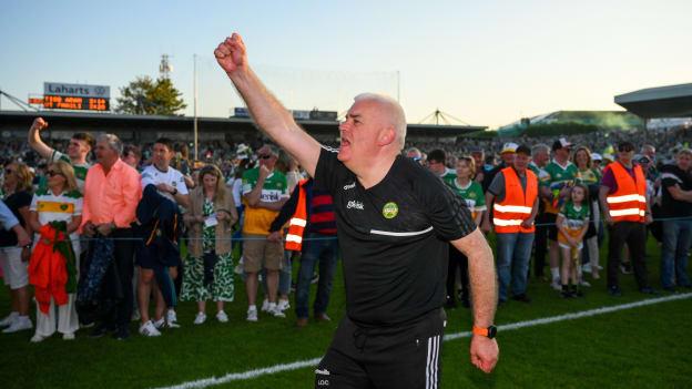 Offaly manager Leo O'Connor celebrates the oneills.com GAA Hurling All-Ireland U20 Championship final match between Offaly and Tipperary at UPMC Nowlan Park in Kilkenny. Photo by Ray McManus/Sportsfile.