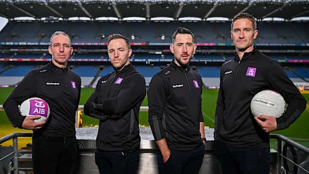 ormer inter-county footballers, from left, Enda McNulty of Armagh, Darran O’Sullivan of Kerry, Mark McHugh of Donegal and Gary O’Donnell of Galway, pictured today for AIB ahead of GAA All-Ireland Senior Football Championship semi-final between Kerry and Armagh this Saturday, July 13th. AIB have also today announced the return of the Volunteer VIP competition which gives GAA volunteers the opportunity to win a money can’t buy behind the scenes tour of Croke Park, on the morning of the GAA All-Ireland Senior Football final as well as tickets to the match. Details on how to enter the Volunteer VIP competition will be announced on Monday, July 15th. For exclusive content and behind the scenes action from the GAA All-Ireland Senior Football Championships follow @AIB_GAA on X and Instagram and on Facebook at www.facebook.com/AIBGAA. Photo by Sam Barnes/Sportsfile 