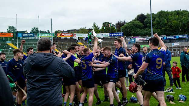 The East Cavan Gaels hurlers celebrate with the cup after victory in the Cavan SHC Final. Photo credit: Mary Mauger. 