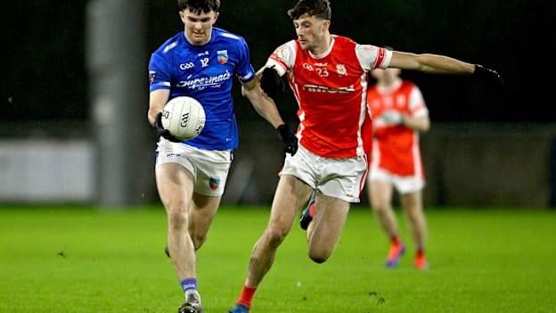 Cillian Bourke, Tullamore, and Cillian Dunne, Cuala, in AIB Leinster Club SFC action. Photo by Stephen Marken/Sportsfile