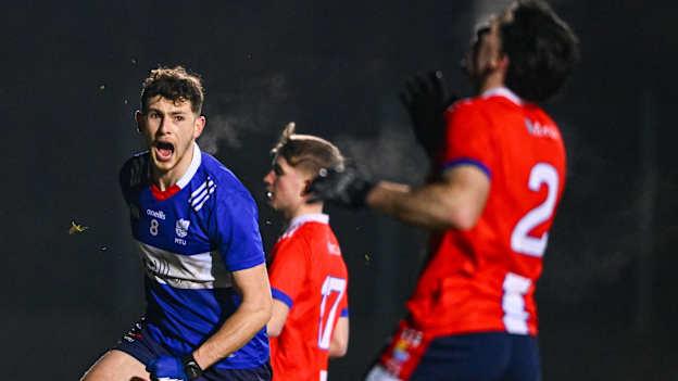 Sean O'Brien of MTU Kerry celebrates after scoring his side's fourth goal during the Electric Ireland HE GAA Sigerson Cup Round 3 match between MTU Cork and MTU Kerry at MTU Cork in Cork. Photo by Shauna Clinton/Sportsfile.