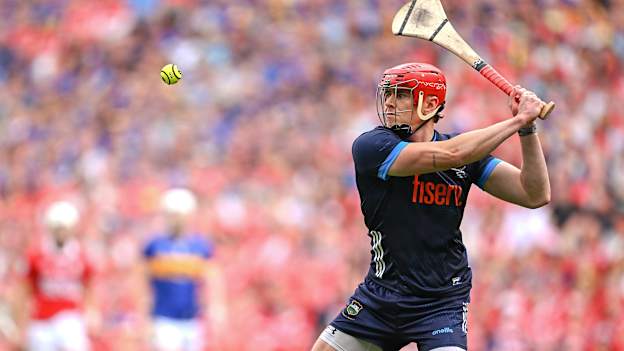 Rhys Shelly pucks the ball out against Cork in the 2025 All-Ireland SHC Final. 