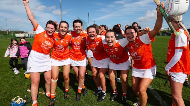 Armagh players celebrating following the Division 3A Camogie Final.
