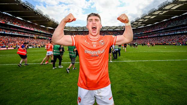 Armagh's Tiernan Kelly celebrates at Croke Park. Photo by Ramsey Cardy/Sportsfile