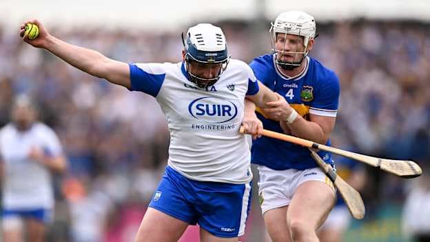 Stephen Bennett of Waterford is tackled by Michael Breen of Tipperary during the Munster GAA Senior Hurling Championship Round 2 match between Waterford and Tipperary at Azzurri Walsh Park in Waterford. Photo by Ben McShane/Sportsfile