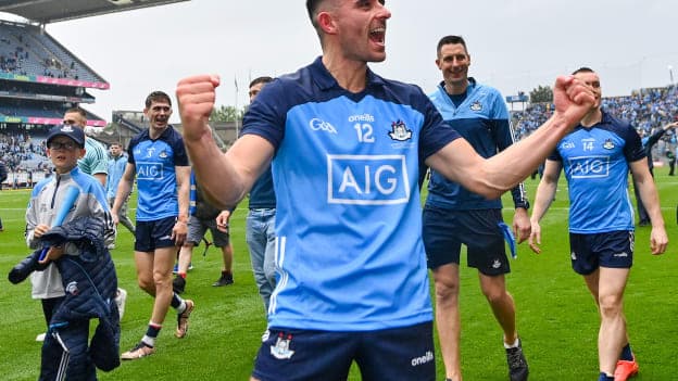 Niall Scully of Dublin celebrates after his side's victory in the GAA Football All-Ireland Senior Championship final match between Dublin and Kerry at Croke Park in Dublin. Photo by Seb Daly/Sportsfile.