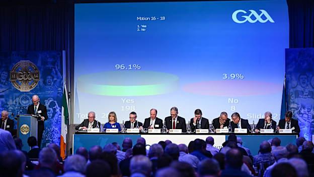 The result of motions 16-18 duringGAA Special Congress 2024 at Croke Park. Photo by Piaras Ó Mídheach/Sportsfile