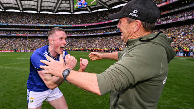 Kerry manager Jack O'Connor celebrates with Jason Foley of Kerry after the GAA Football All-Ireland Senior Championship final match between Kerry and Donegal at Croke Park in Dublin. Photo by Ramsey Cardy/Sportsfile.