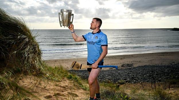 Conor Donohoe of Dublin poses for a portrait with the Liam MacCarthy cup during the national launch of the GAA Hurling All-Ireland Senior Championship at Spanish Point in Clare. Photo by Brendan Moran/Sportsfile.