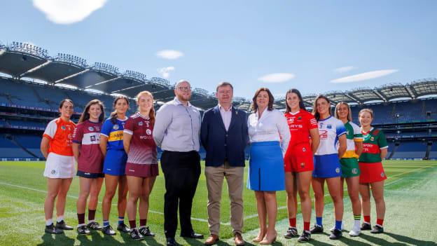 The Camogie Association and Glen Dimplex recently launched the 2024 Glen Dimplex All-Ireland Camogie Championships, which will commence the weekend of May 25/26. Pictures from Left to Right are Armagh's Leanne Donnelly, Westmeath's Muireann Scally, Tipperary's Caoimhe Maher, Galway's Roisin Black, Glendimplex Marketing Executive Aiden Kinsella, Ard Stiúrthóir Sinéad McNulty, Uachtarán of the Camogie Association Brian Molloy, Glen Dimplex Executive of Operations Delia Reilly, Cork's Molly Lynch, Waterford's Keeley Corbett Barry, Offaly's Clodagh Leahy and Mayo's Grainne Delaney