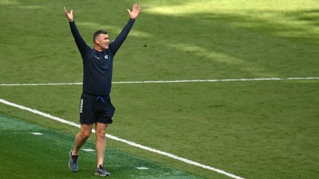 Laois manager Willie Maher reacts during the Joe McDonagh Cup final match between Laois and Offaly at Croke Park in Dublin. Photo by Seb Daly/Sportsfile.