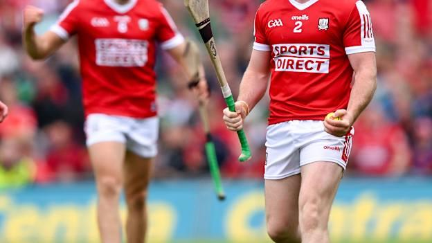 Niall O'Leary of Cork celebrates winning a free late in the GAA Hurling All-Ireland Senior Championship semi-final match between Limerick and Cork at Croke Park in Dublin. Photo by Stephen McCarthy/Sportsfile.