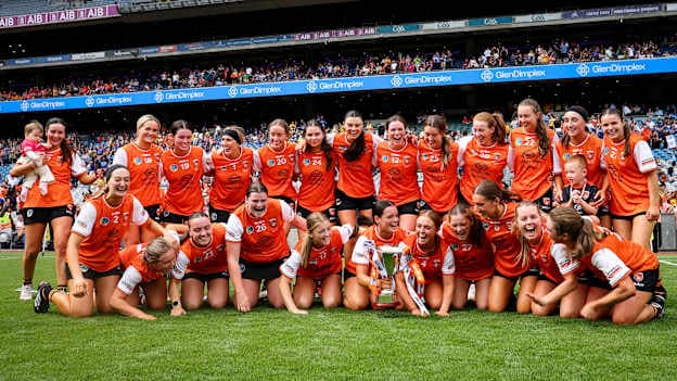 Armagh celebrate after victory over Cavan in the Premier Junior All-Ireland Camogie Final. 