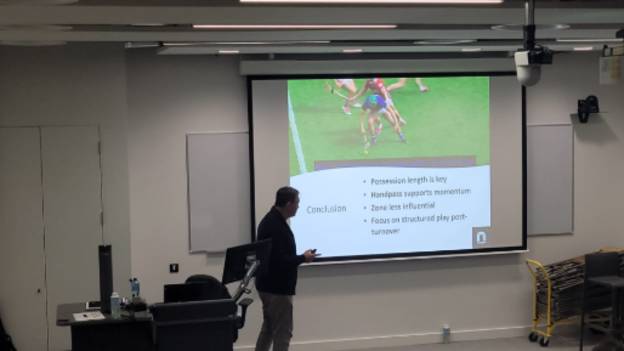 Jeff Lynskey presented on analysing possession usage following turnovers in senior inter-county hurling at the 2025 Performance Analysis Community of Practice Day.