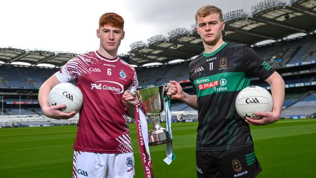 In attendance at the Masita All-Ireland Post Primary Schools Captains Call at Croke Park in Dublin were, left, Calum Daly of Omagh CBS, Tyrone and Odhran Ferris of Mercy Mounthawk, Kerry. Photo by David Fitzgerald/Sportsfile.
