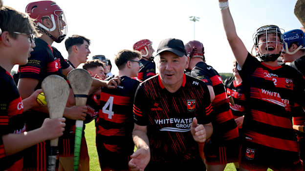 Ballygunner players celebrate after their side's victory in the 2025 Hurling Division 1 Final match between Ballygunner and Ballinora during the John West Féile na nGael Camogie and Hurling National Finals at Halo Tiles Wexford GAA Centre of Excellence in Ferns, Wexford. Photo by Shauna Clinton/Sportsfile.