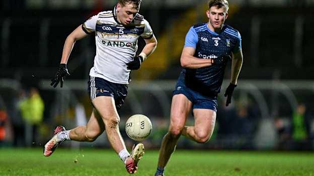 Josh Largo Ellis of Ulster University in action against Rory Brickenden of UCD during the 2024 Electric Ireland Higher Education GAA Sigerson Cup final match between UCD and Ulster University at Austin Stack Park in Tralee, Kerry. Photo by Brendan Moran/Sportsfile