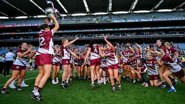 Galway players celebrate at Croke Park. Photo by Ramsey Cardy/Sportsfile