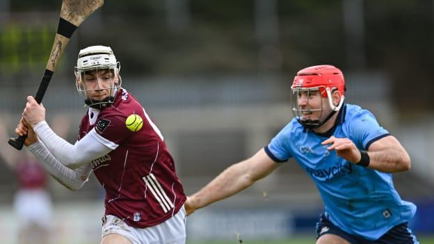 Declan McLoughlin of Galway in action against Paddy Smyth of Dublin during the Dioralyte Walsh Cup semi-final match between Dublin and Galway at Parnell Park in Dublin. Photo by Stephen Marken/Sportsfile.