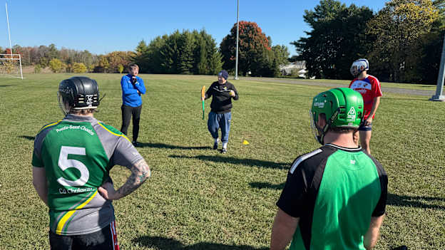 Rodger “Rocky” Ryan and Cathal O’Connell put the Team Canada hurlers through their paces at training. 