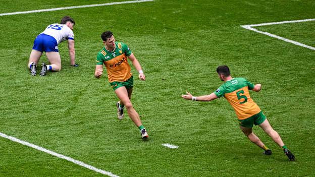 Donegal's Michael Langan and Ryan McHugh celebrate at Croke Park. Photo by Daire Brennan/Sportsfile