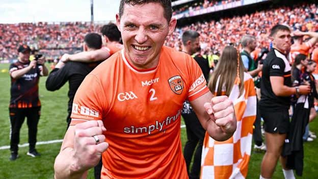 Armagh's Paddy Burns celebrates at Croke Park. Photo by Piaras Ó Mídheach/Sportsfile
