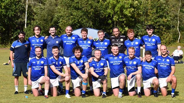 The St. Colmcille's, Cardiff Gaelic footballers. Matt Hutchinson is third from the right in the back row. 