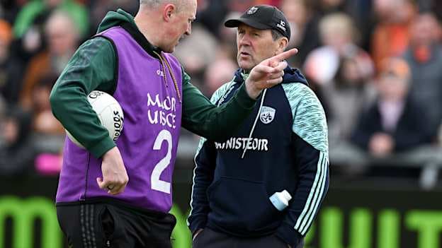 Kerry manager Jack O'Connor and Kieran Donaghy, left, before the Allianz Football League Division 1 match between Armagh and Kerry at BOX-IT Athletic Grounds in Armagh. Photo by Ray McManus/Sportsfile.