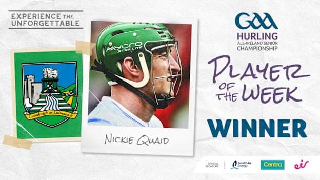 Nickie Quaid voted GAA.ie Hurler of the Week