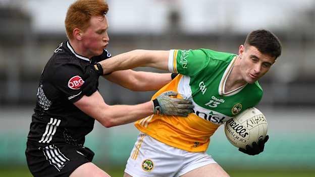 Dylan Hyland of Offaly in action against Evan Lyons of Sligo during the Allianz Football League Division 3 match between Offaly and Sligo at Glenisk O'Connor Park in Tullamore, Offaly. Photo by Matt Browne/Sportsfile