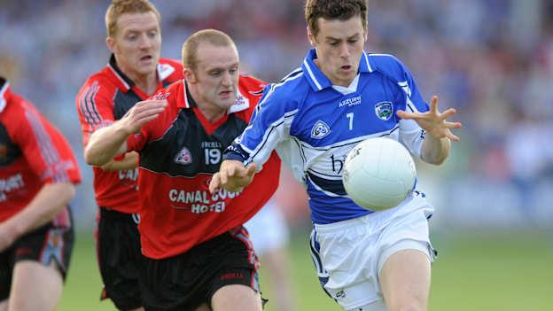 Kevin McGuigan in action for Down against Padraig McMahon of Laois in the 2008 All-Ireland SFC Round 2 Qualifier in O'Moore Park.