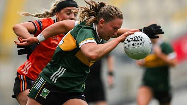 Siofra O'Shea, Kerry, and Niamh Coleman, Armagh, in National Football League Division One Final action last month. Photo by Shauna Clinton/Sportsfile