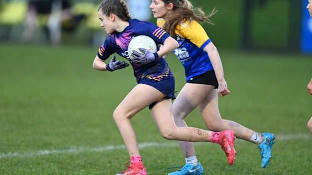 Action from an Antrim Schools Cup LGFA match between St. Colm's High School and Edmund Rice College. 