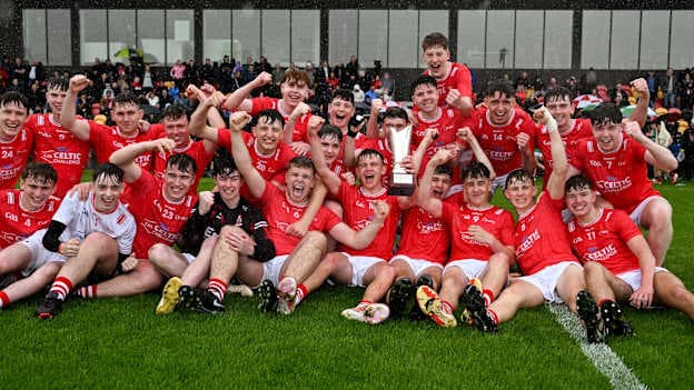 Derry celebrate winning the Electric Ireland Celtic Challenge Corn William Robinson final match between Mayo and Derry at the GAA National Games Development Centre in Abbotstown, Dublin. Photo by Paul Phelan/Sportsfile.