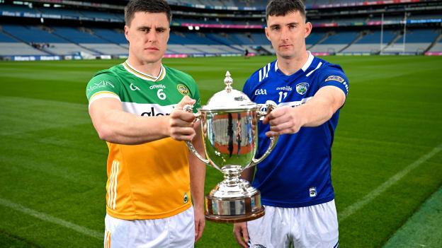Joe McDonagh Cup finalists Offaly's Cillian Kiely and Laois' Aaron Dunphy during a Joe McDonagh, Christy Ring, Nickey Rackard, Lory Meagher Cup Final media day at Croke Park in Dublin. Photo by Stephen McCarthy/Sportsfile.