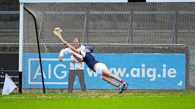 Cuala goalkeeper Seán Brennan saves a penalty taken by Paul Ryan of Ballyboden St Enda's in the 2020 Dublin County Senior Hurling Championship Final match between Ballyboden St Enda's and Cuala at Parnell Park in Dublin. Photo by Piaras Ó Mídheach/Sportsfile